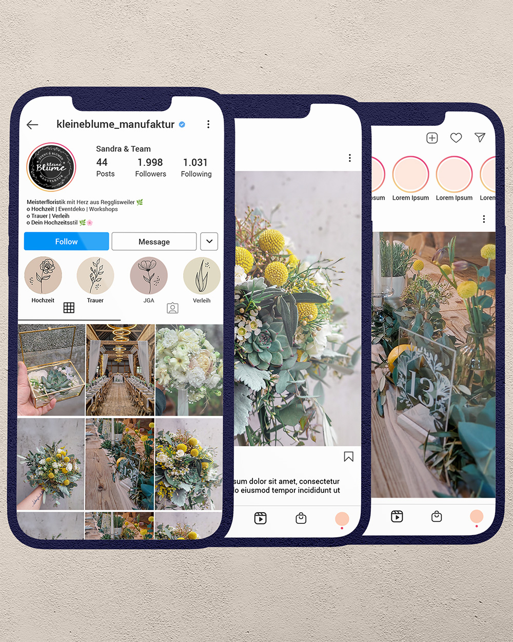 Social Media Design Instagram Story und Post - Professionell gestaltete Instagramposts - Social Media Design - Grafikdesign - Freelancer Duo Wisckow Vision / LODesign aus Ulm