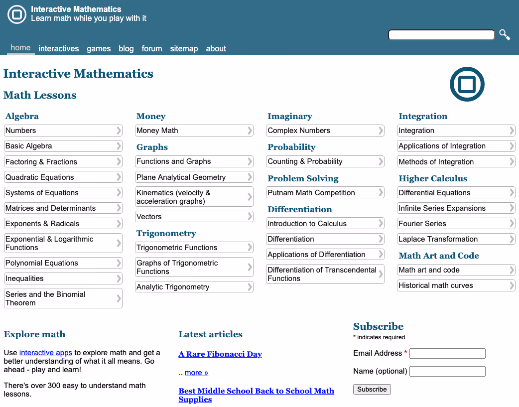 Interactive Mathematics homepage