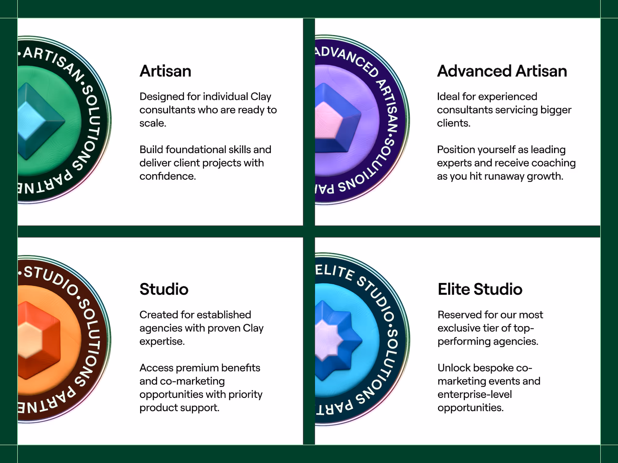 Clay Partner badges: Artisan, Advanced Artisan, Studio, Elite Studio