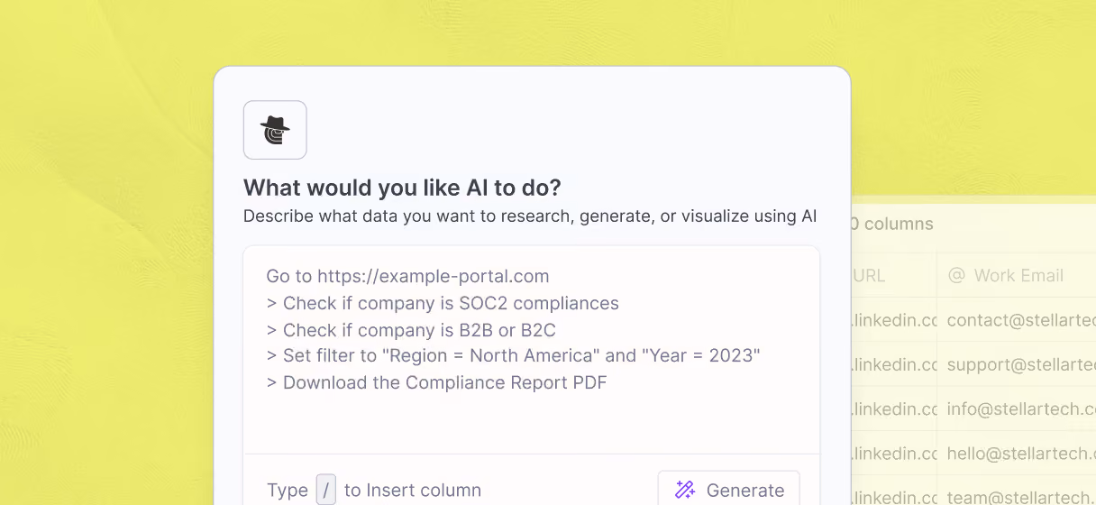 Claygent reads each company site for context