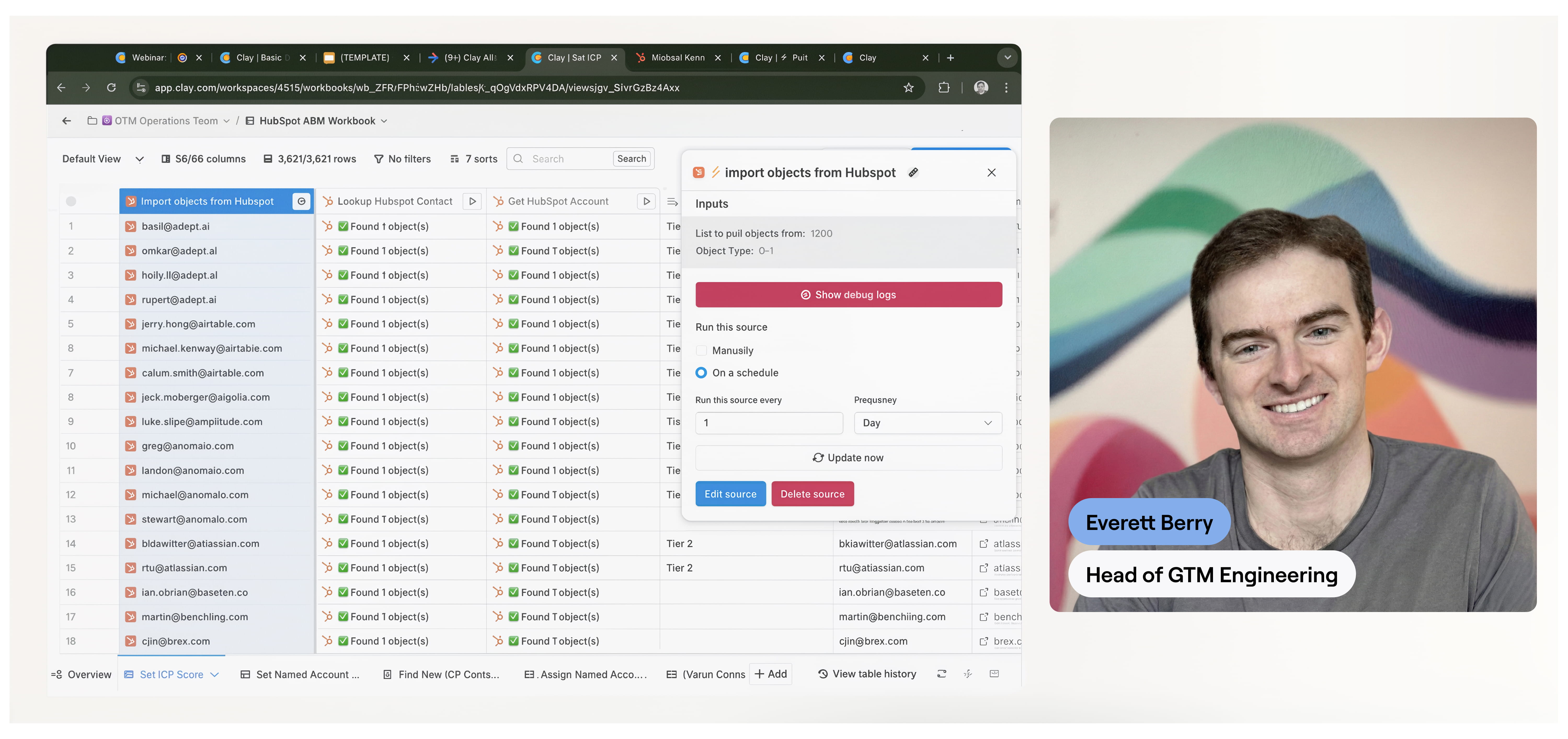 Auto-sync enriched rows to HubSpot or Salesforce