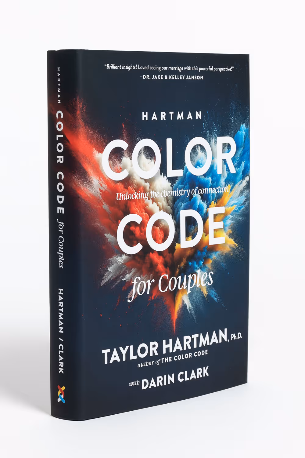 Book cover of 'Color Code for Couples' by Taylor Hartman, Ph.D., featuring vibrant red, blue, white, and yellow paint splash artwork.