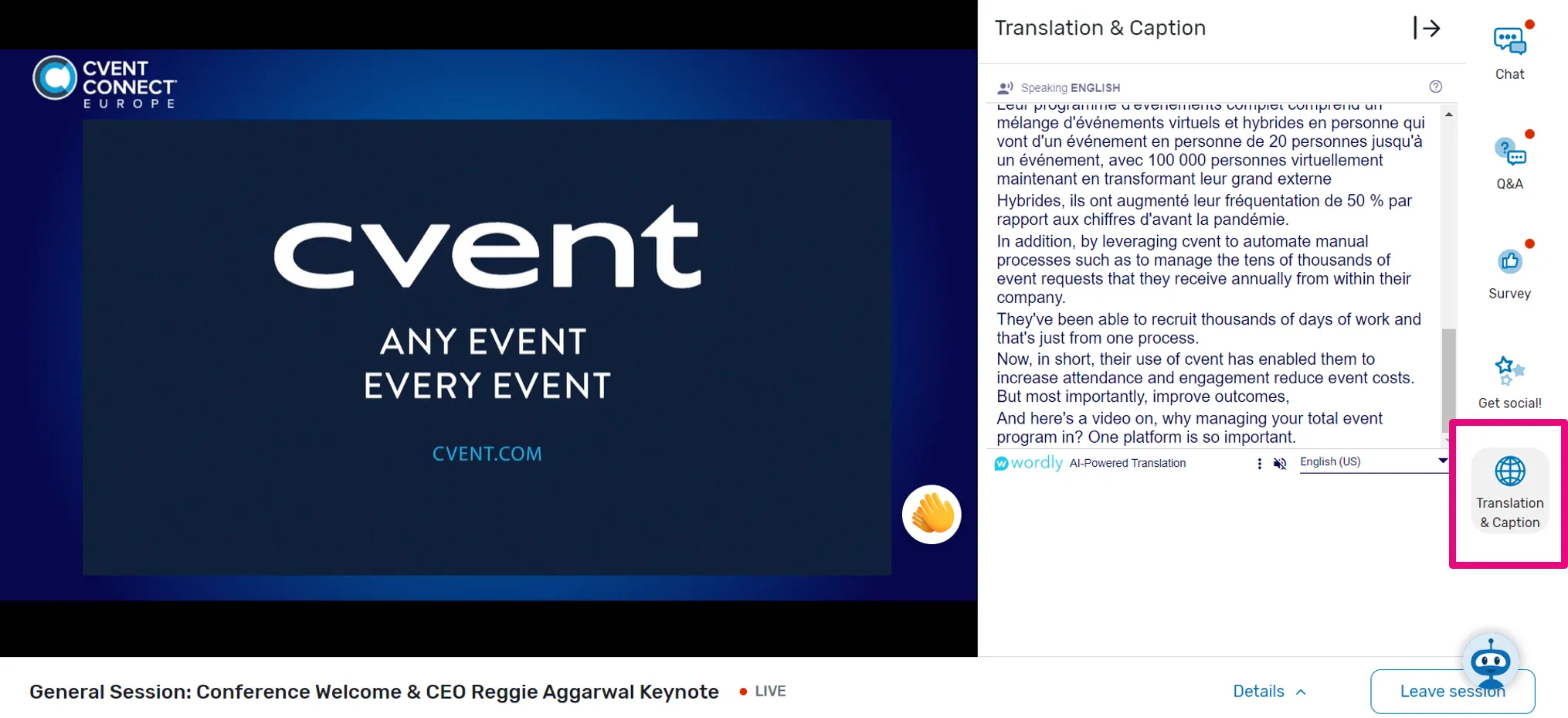 Cvent Translation with Wordly