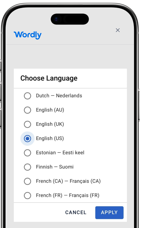 Each attendee selects their own language