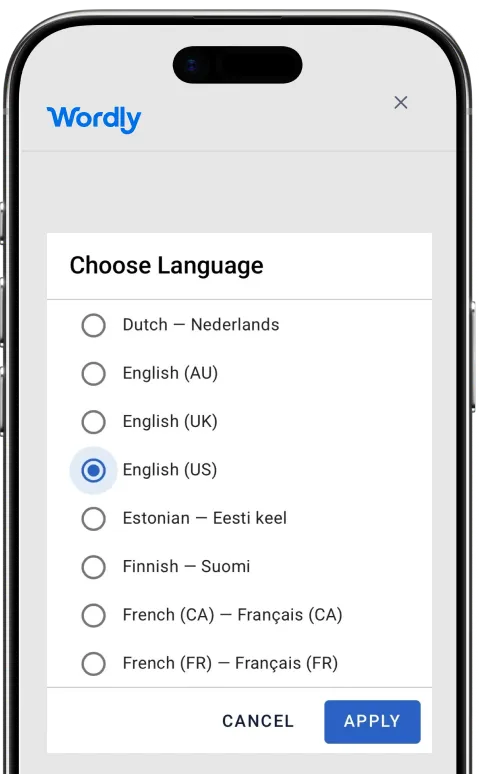 Each attendee selects their own language