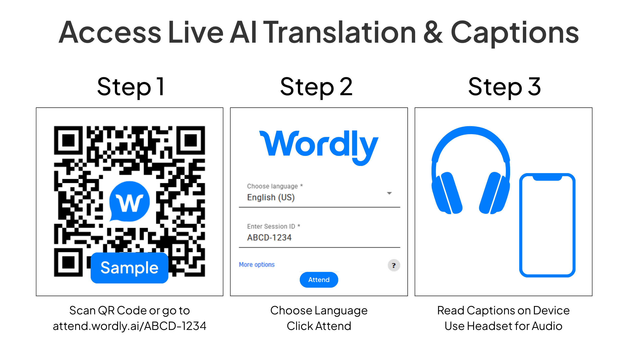 Instruções de tradução e legendas do Wordly