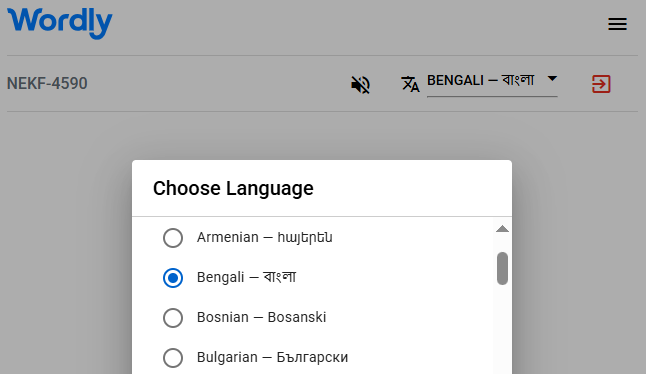 List of Wordly interpretation languages, including Bengali