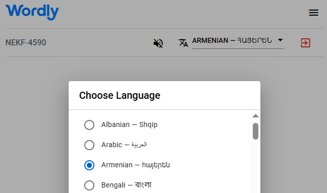 List of Wordly interpretation languages, including Armenian