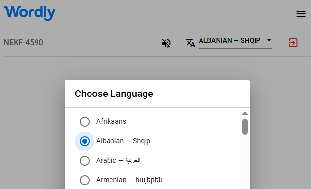 List of Wordly interpretation languages, including Albanian