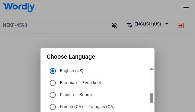 List of Wordly interpretation languages, including English