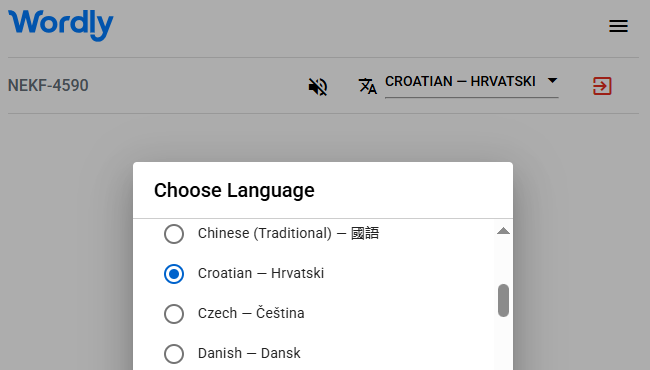 List of Wordly interpretation languages, including Croatian