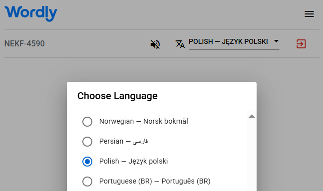 List of Wordly interpretation languages, including Polish