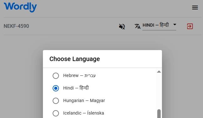 List of Wordly interpretation languages, including Hindi