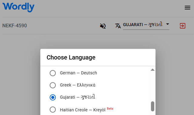 List of Wordly interpretation languages, including Gujarati