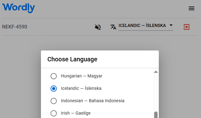 List of Wordly interpretation languages, including Icelandic