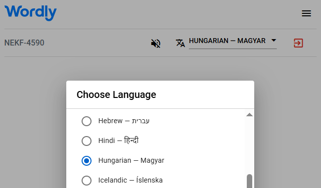 List of Wordly interpretation languages, including Hungarian