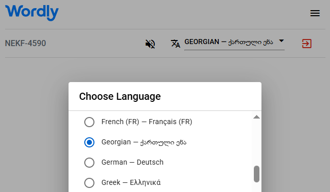 List of Wordly interpretation languages, including Georgian