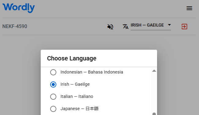 List of Wordly interpretation languages, including Irish