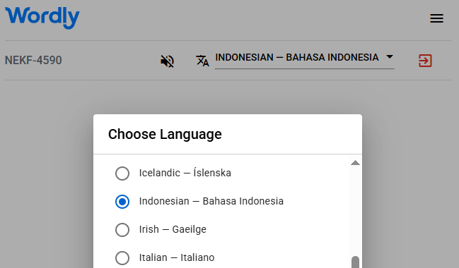 List of Wordly interpretation languages, including Indonesian