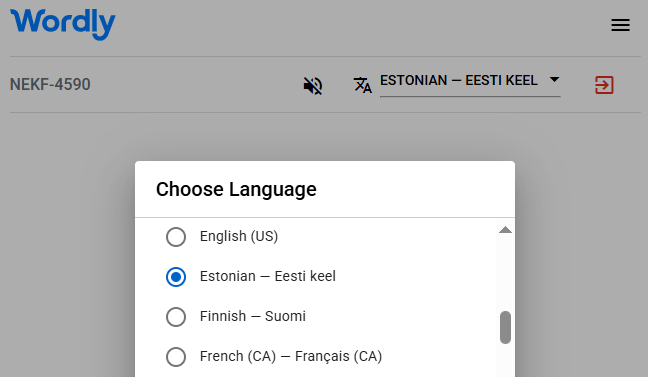 List of Wordly interpretation languages, including Estonian