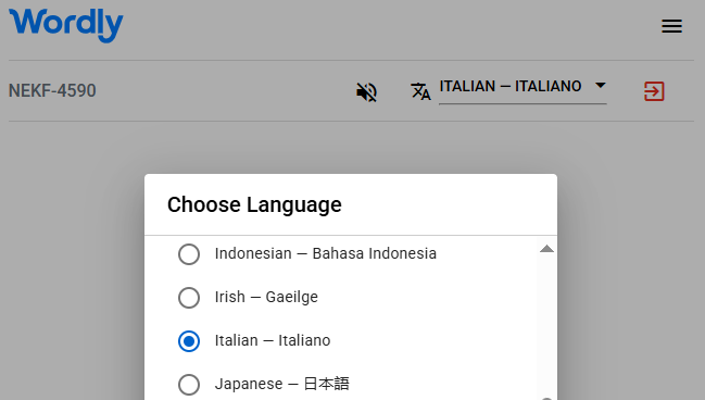 List of Wordly interpretation languages, including Italian