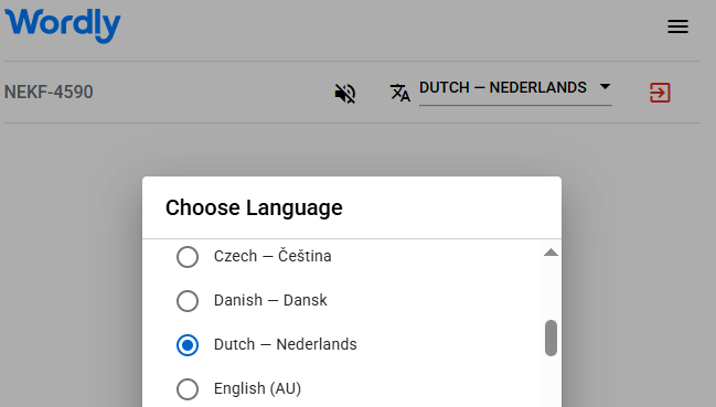 List of Wordly interpretation languages, including Dutch