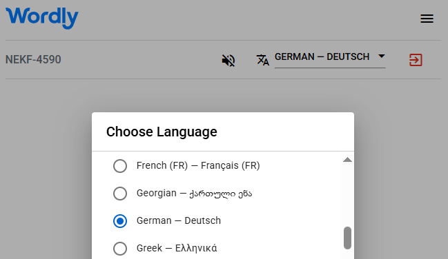 List of Wordly interpretation languages, including German