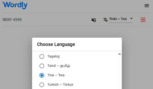 List of Wordly interpretation languages, including Thai