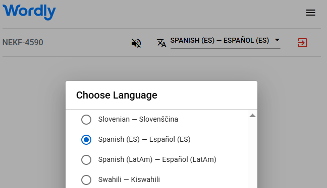 List of Wordly interpretation languages, including Spanish