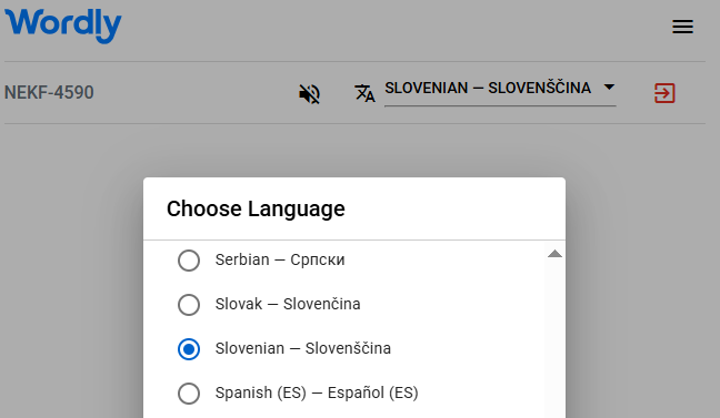 List of Wordly interpretation languages, including Slovenian