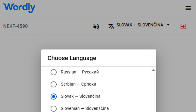 List of Wordly interpretation languages, including Slovak