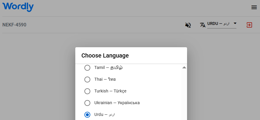 List of Wordly interpretation languages, including Urdu