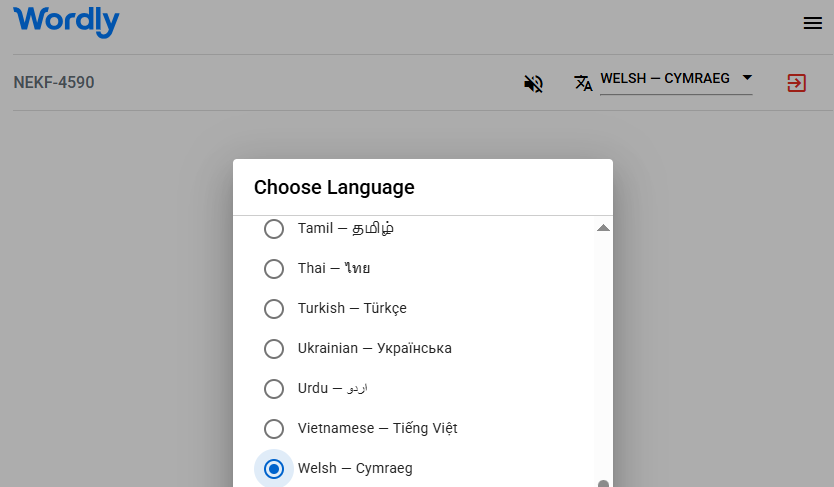 List of Wordly interpretation languages, including Welsh