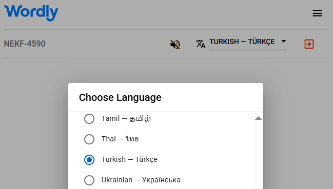 List of Wordly interpretation languages, including Turkish