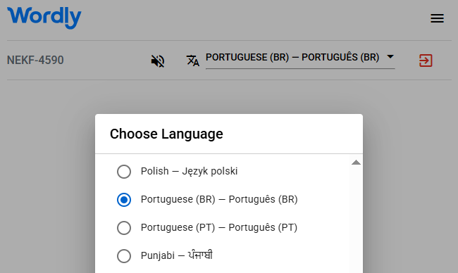 List of Wordly interpretation languages, including Portuguese
