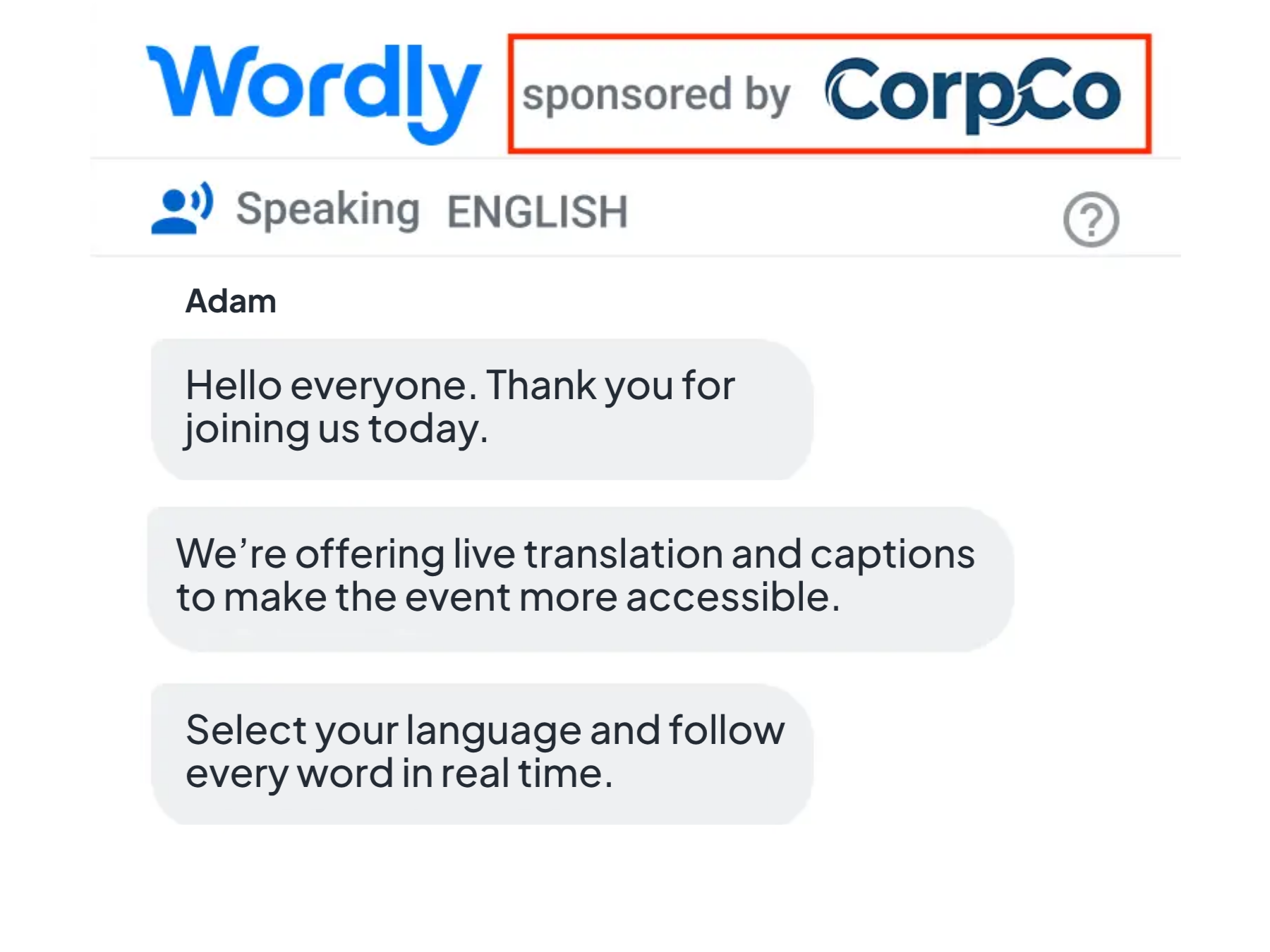 Conference with a sponsor for the live captions on a phone