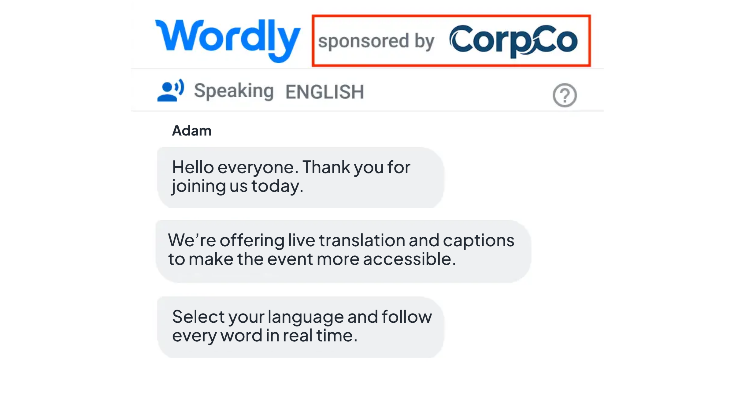 Conference with a sponsor for the live captions on a phone