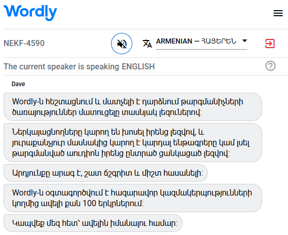 Example of a Armenian interpreter translating English to Armenian.