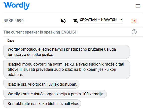 Example of a Croatian interpreter translating English to Croatian.