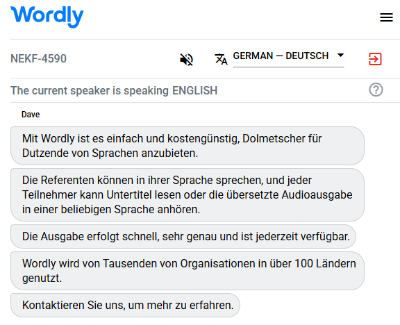 Example of a German interpreter translating English to German.