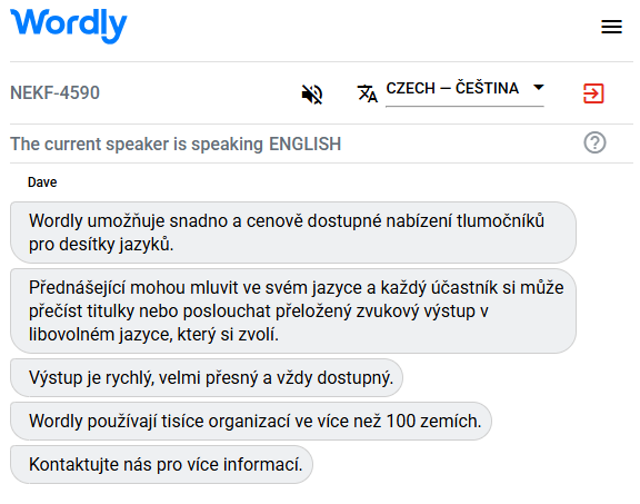 Example of a Czech interpreter translating English to Czech.