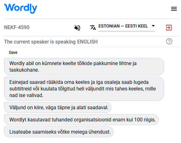 Example of a Estonian interpreter translating English to Estonian.