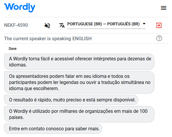 Example of a Portuguese interpreter translating English to Portuguese.