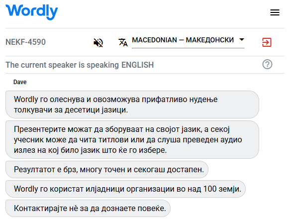 Example of a Macedonian interpreter translating English to Macedonian.
