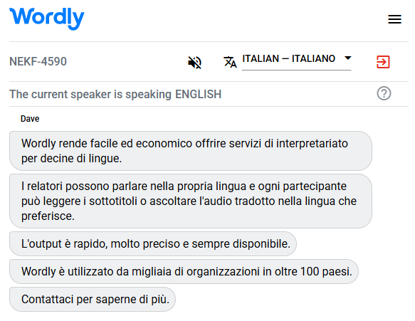 Example of a Italian interpreter translating English to Italian.