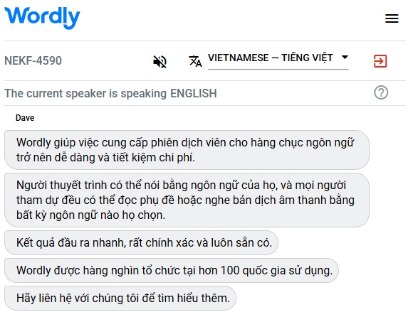 Example of a Vietnamese interpreter translating English to Vietnamese.