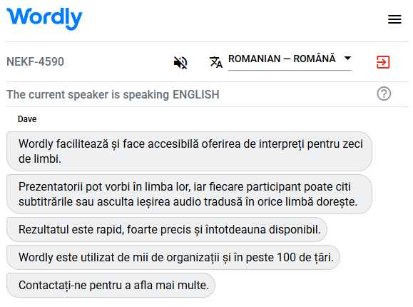 Example of a Romanian interpreter translating English to Romanian.