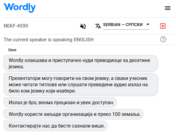Example of a Serbian interpreter translating English to Serbian.