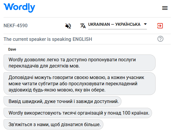 Example of a Ukranian interpreter translating English to Ukranian.