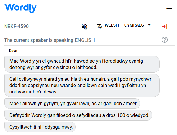 Example of a Welsh interpreter translating English to Welsh.